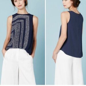 Boden Navy Tank Top with White Dot Pattern